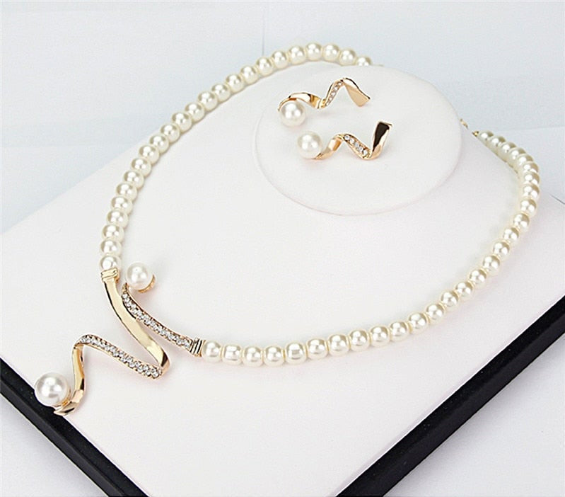 Pearl Necklace and Earrings Set - view 2