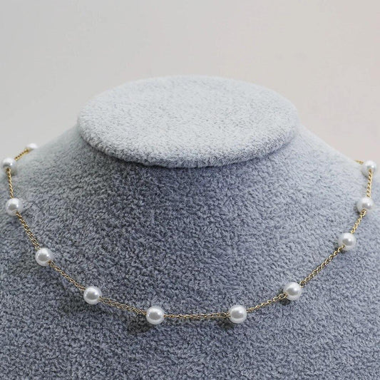 Pearl Station Gold Necklace