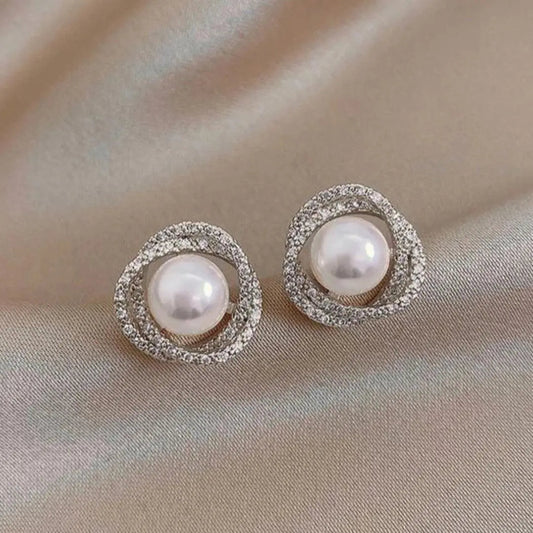 Pearl Swirl Halo Stud Earrings