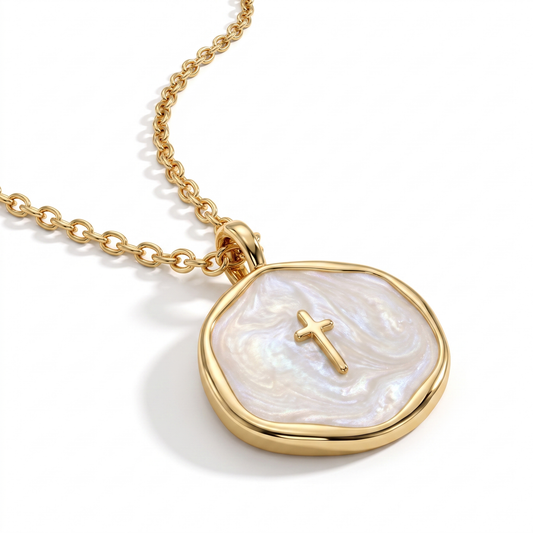 Pearlescent Cross Pendant Necklace