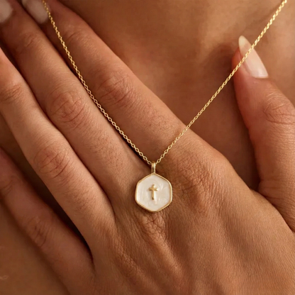 Pearlescent Cross Pendant Necklace - view 2