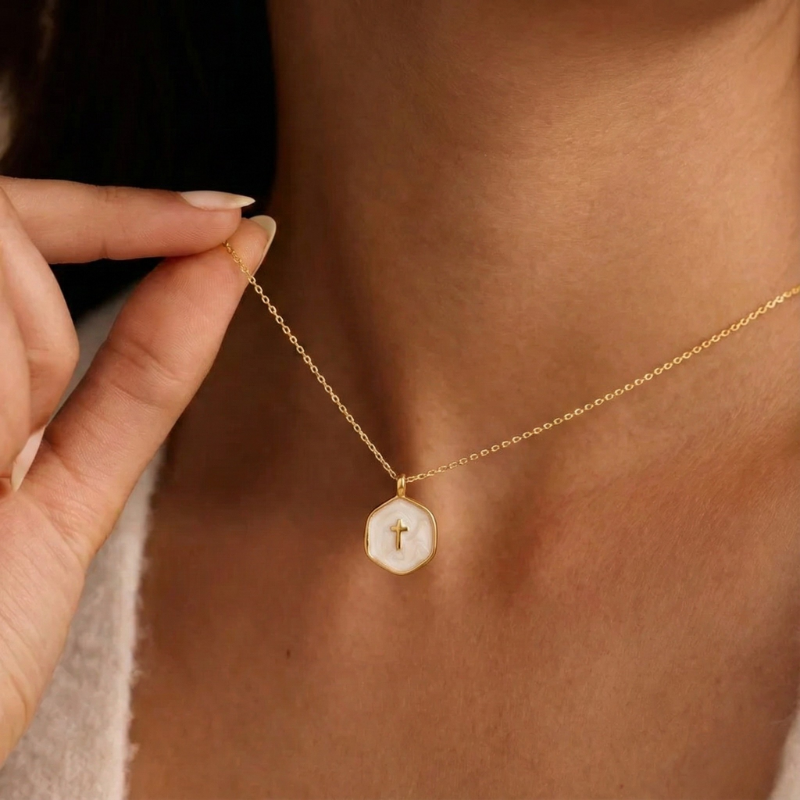 Pearlescent Cross Pendant Necklace - view 3
