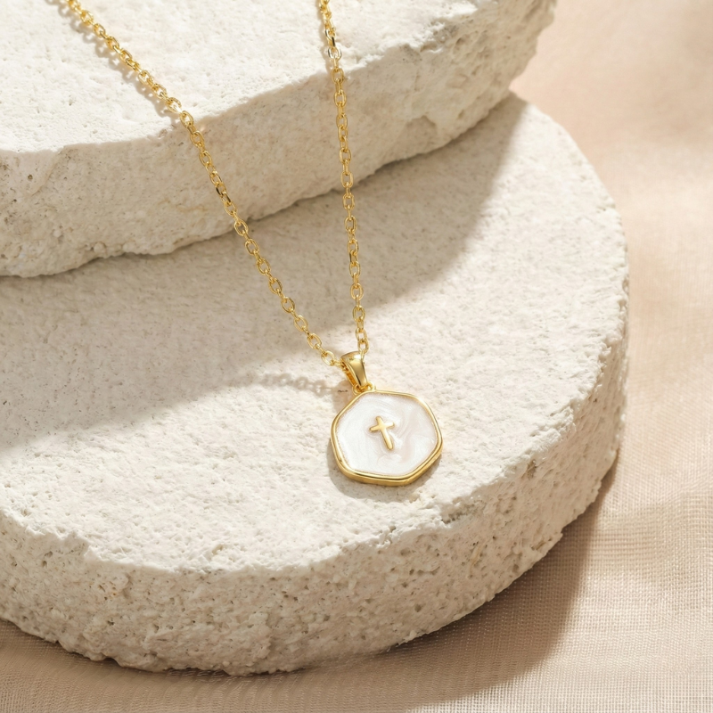 Pearlescent Cross Pendant Necklace - view 4