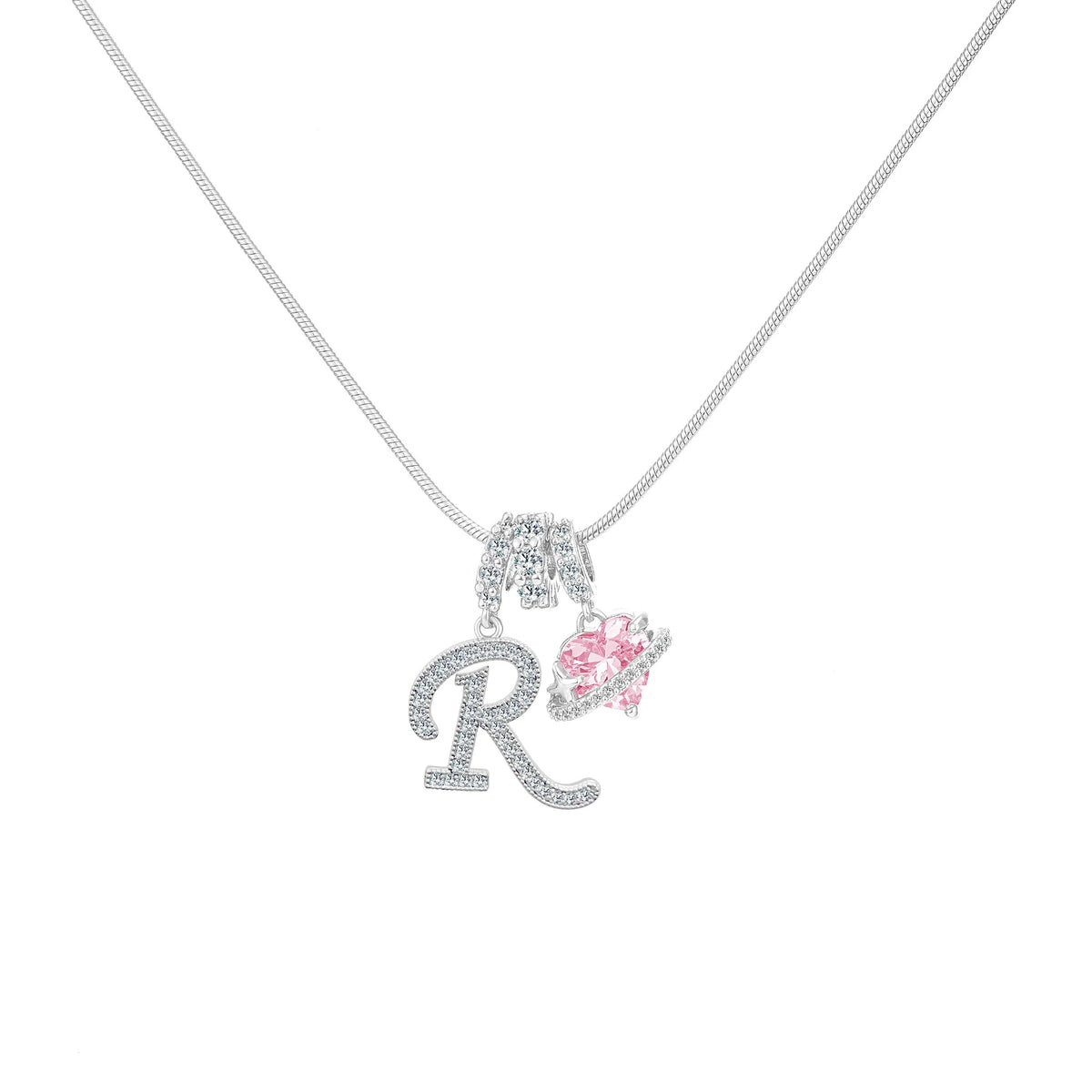 Pink Heart Script Initial Necklace
