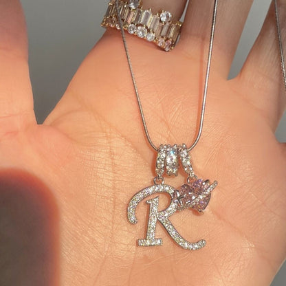 Pink Heart Script Initial Necklace - view 2