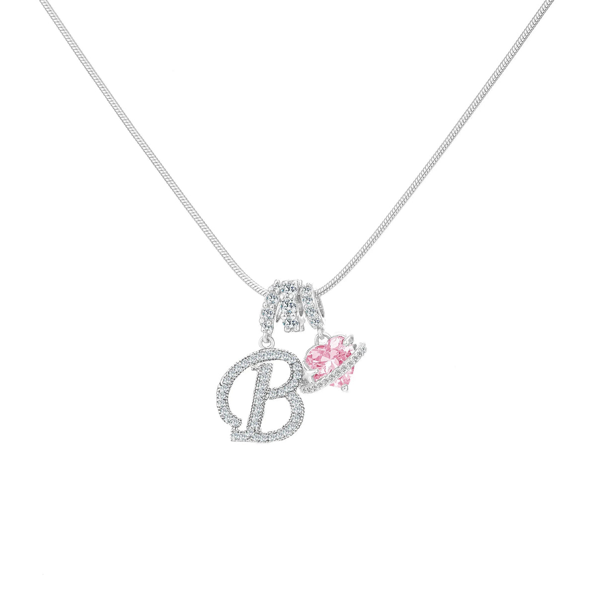 Pink Heart Script Initial Necklace - view 4
