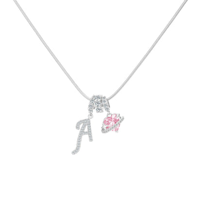 Pink Heart Script Initial Necklace - view 5