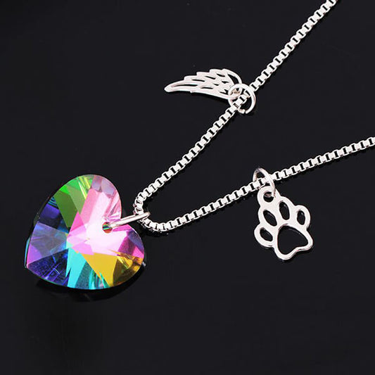 Rainbow Heart Paw Memorial Necklace