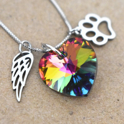 Rainbow Heart Paw Memorial Necklace - view 2