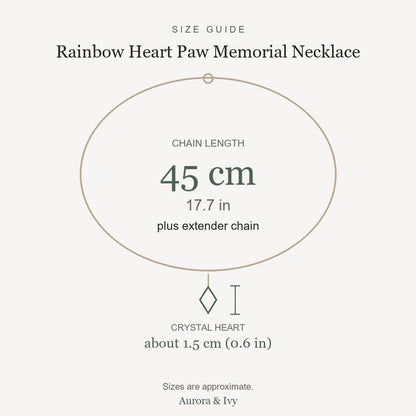Rainbow Heart Paw Memorial Necklace size guide