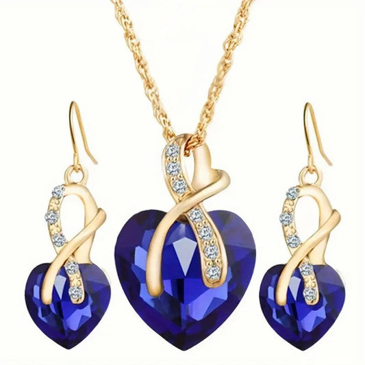 Sapphire-Blue Heart Gold Jewellery Set