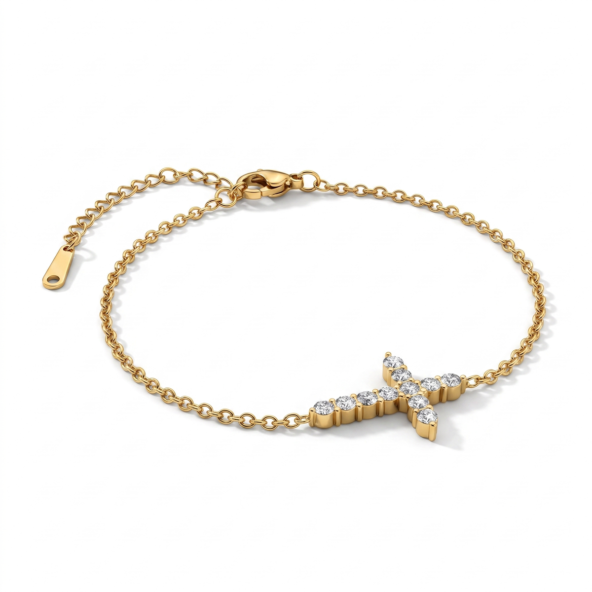 Sideways Crystal Cross Bracelet