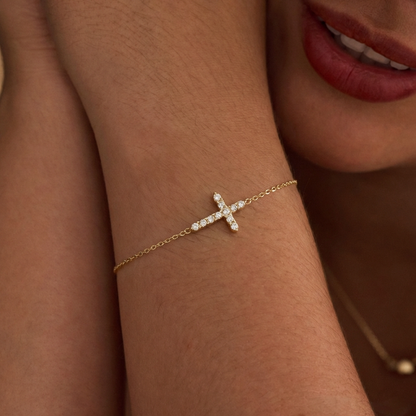 Sideways Crystal Cross Bracelet - view 2