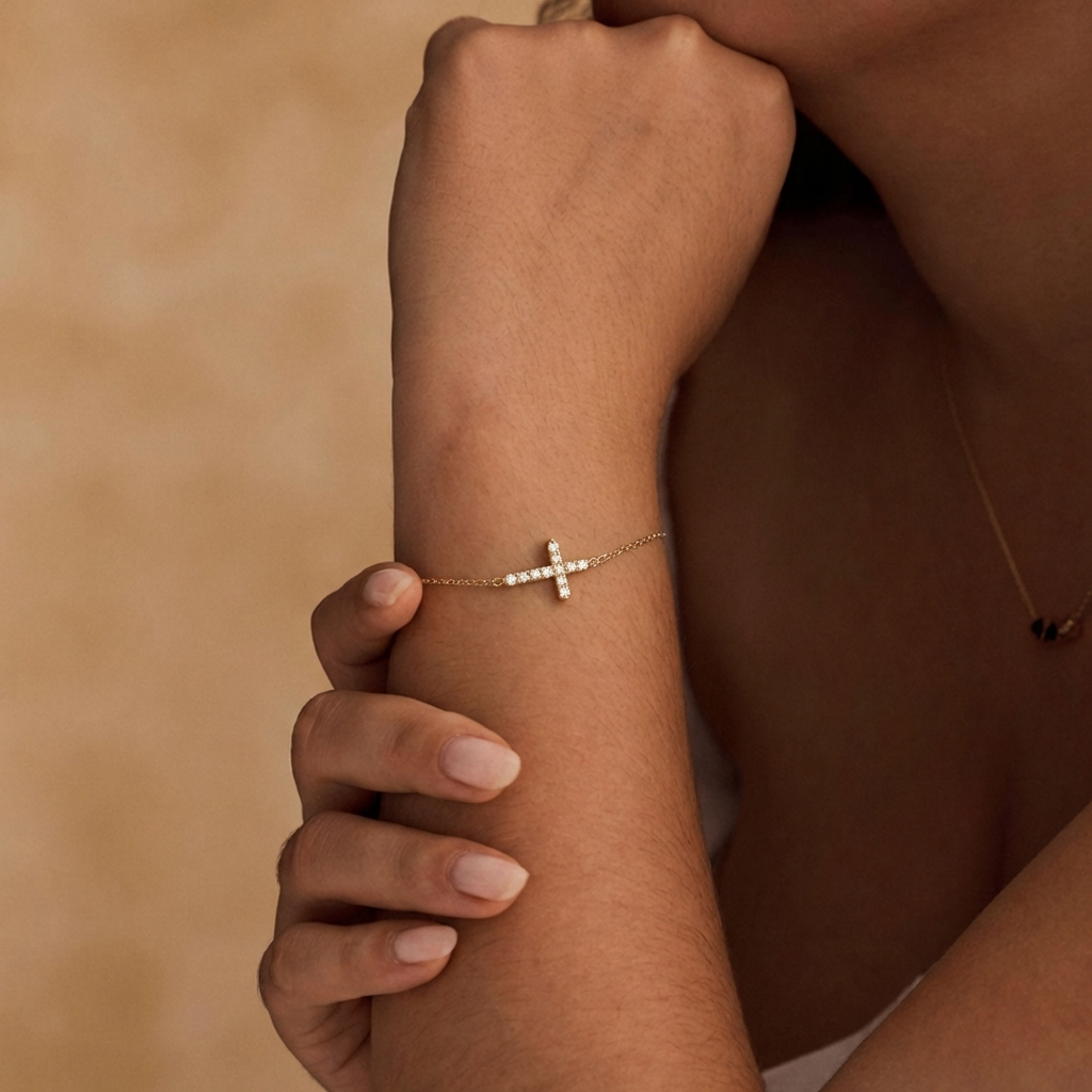 Sideways Crystal Cross Bracelet - view 3