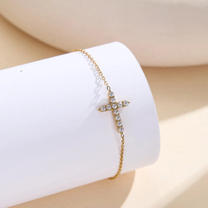 Sideways Crystal Cross Bracelet - view 4