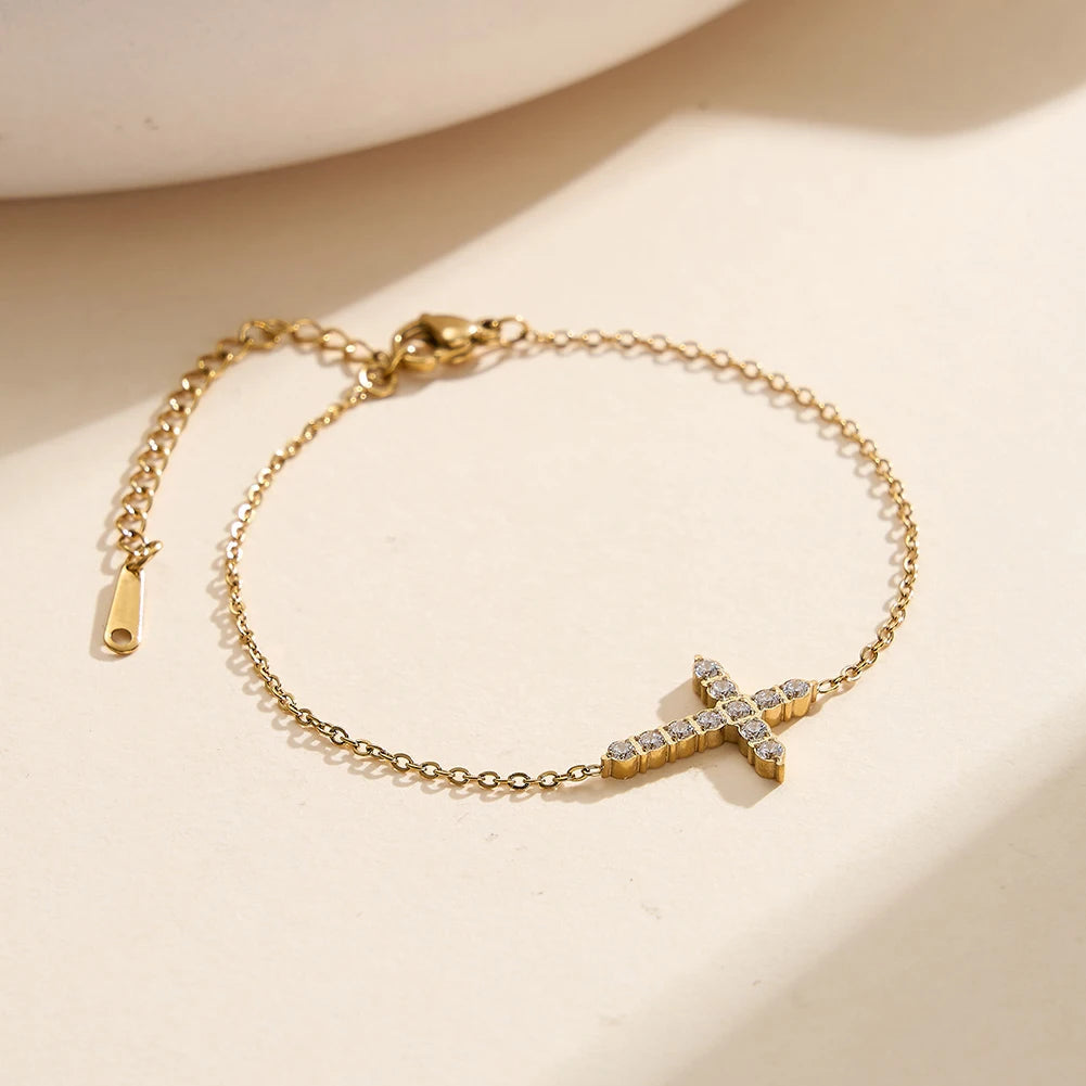Sideways Crystal Cross Bracelet - view 5