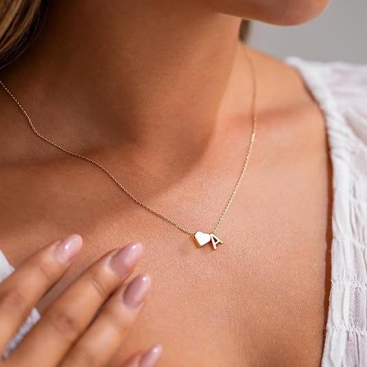 Tiny Heart and Initial Necklace - view 2