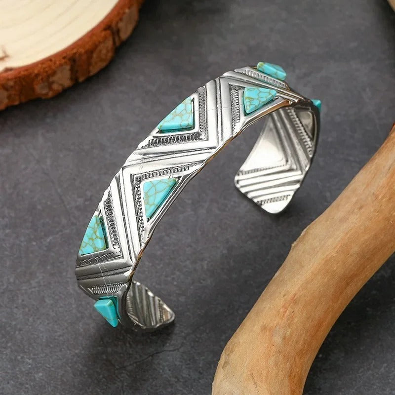 Tribal Turquoise Silver-Tone Bangle