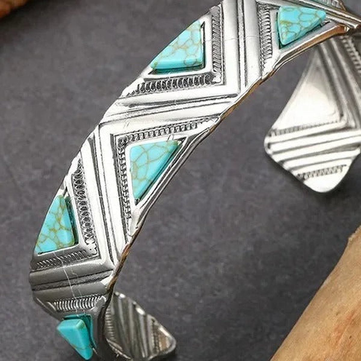 Tribal Turquoise Silver-Tone Bangle - view 2