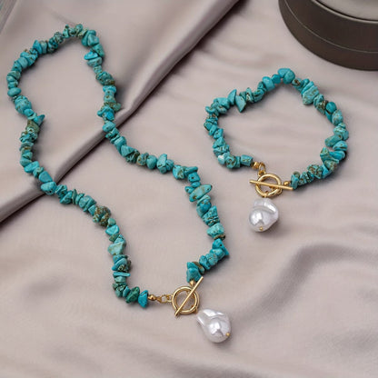 Turquoise Pearl Toggle Necklace and Bracelet Set