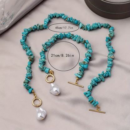 Turquoise Pearl Toggle Necklace and Bracelet Set - view 4